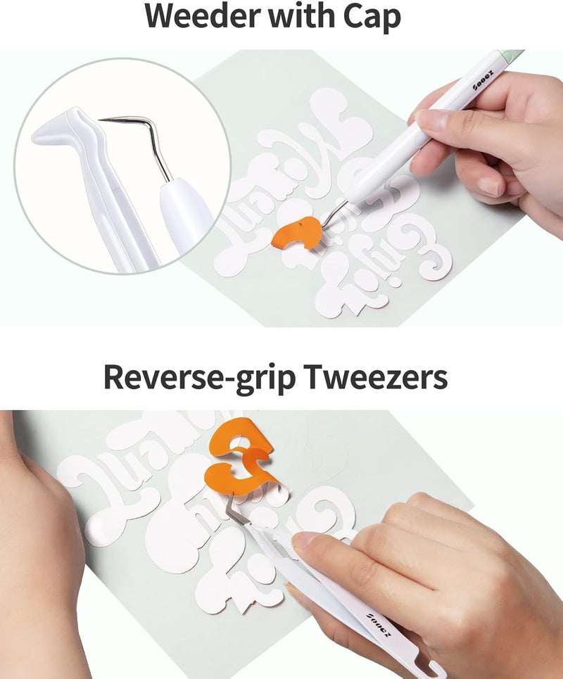 Sooez Weeding Tools for Vinyl, 6PCS Basic Tools Set, Precision Craft Vinyl Tool Kit, Scoring Stylus/Weeder/Scraper/Spatula/Tweezers/Scissors for Vinyl,Paper & Iron-on Projects - Image 4